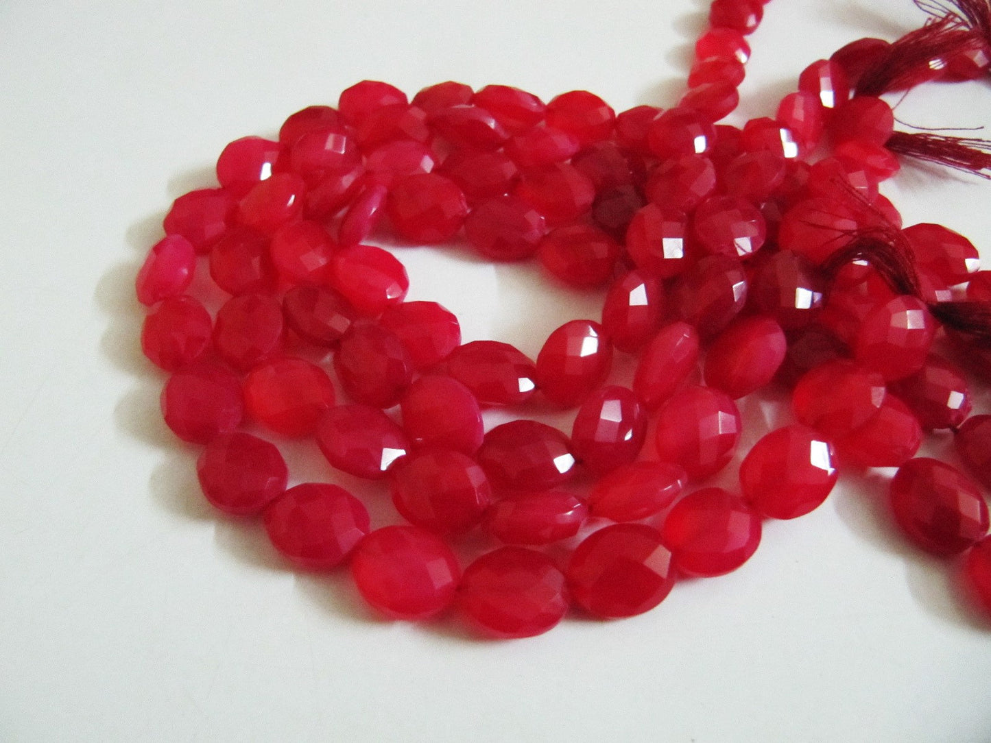Natural Hot Pink Chalcedony Beads Approximately 12mm Oval Shape Faceted Briolette Beads Strand 8 inches long Semi Precious Beads