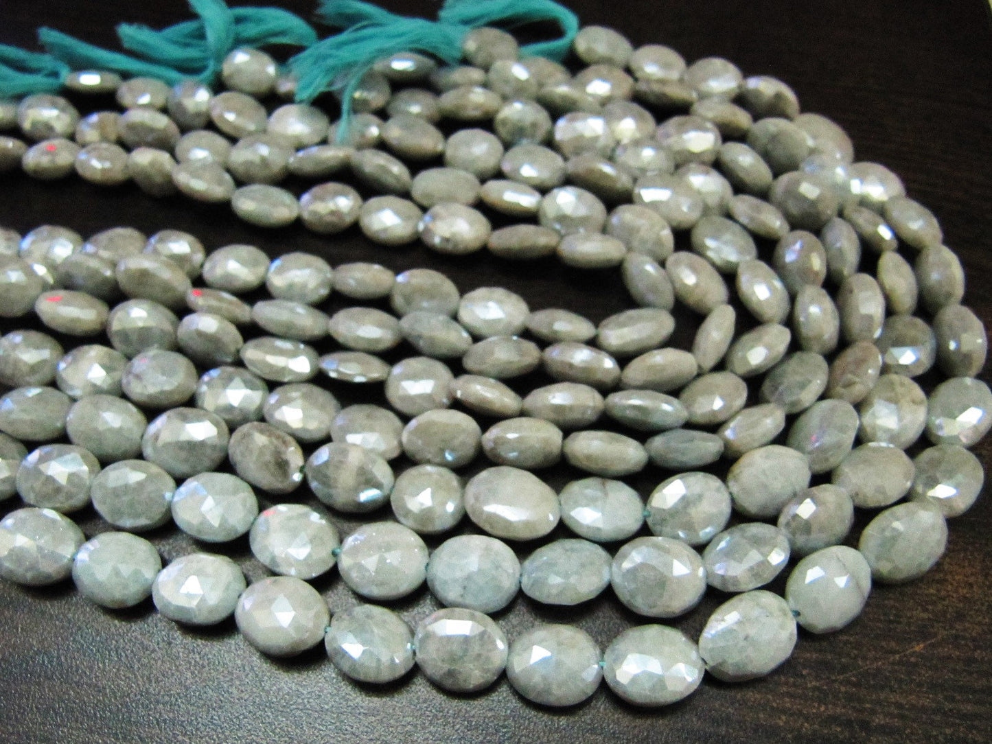 Natural Aquamarine AB Mystic Coated Oval Shape Faceted 11-12mm Beads Silver Coated Beads Strand 14 inches Long