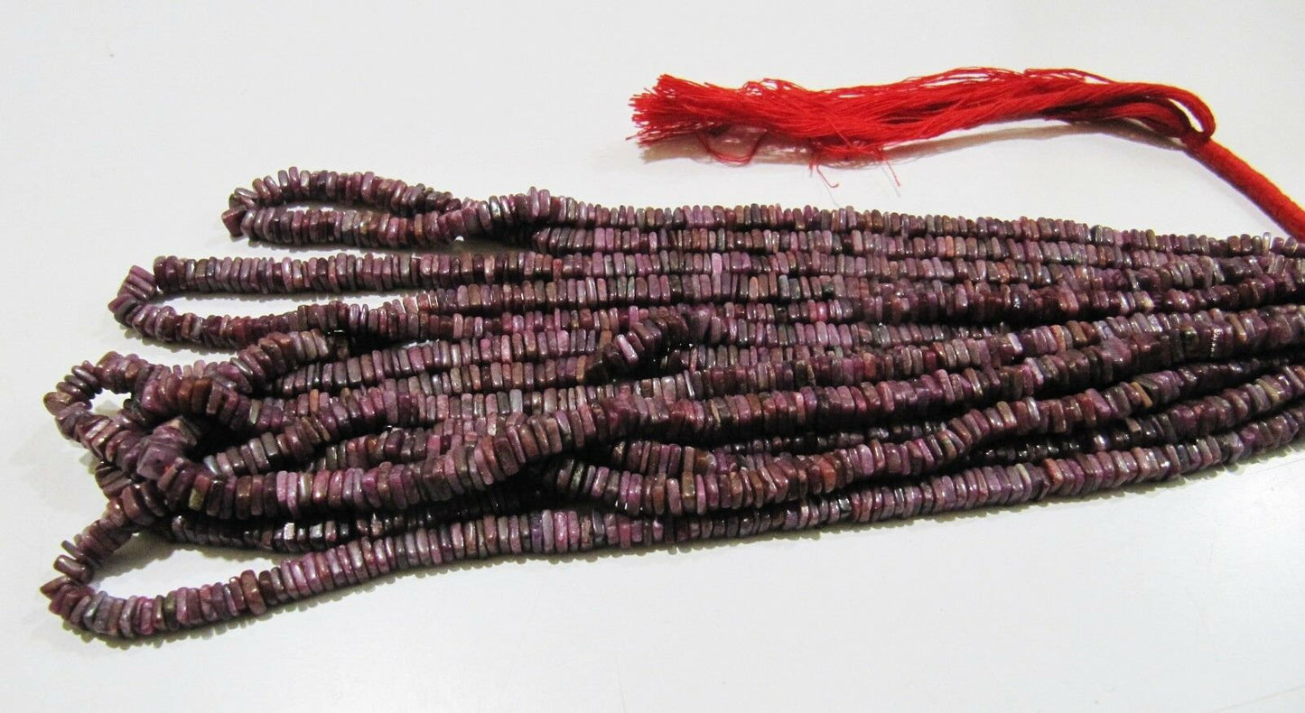 Natural Ruby Heishi Cut Square Shape Beads 5mm Gemstone Beads Strand 8 inch Long Wholesale Prices