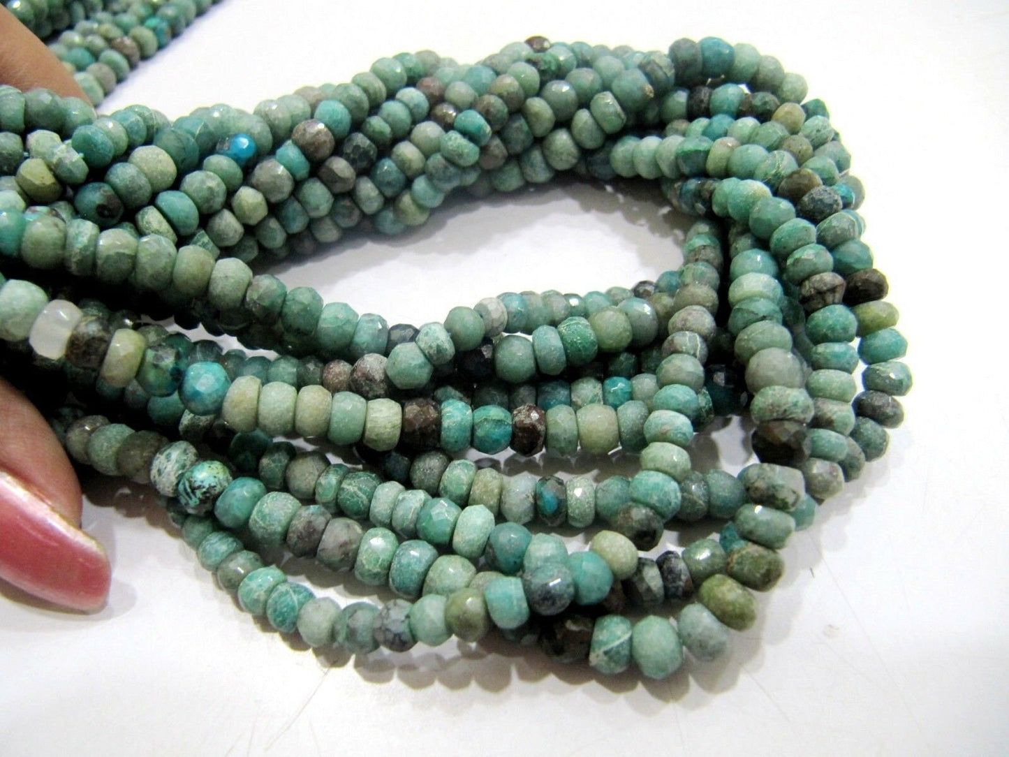 Natural Chrysocolla Rondelle faceted Gemstone Beads Size 5mm Sold per Strand of 13 Inches Long Green Color Stone Wholesale Prices