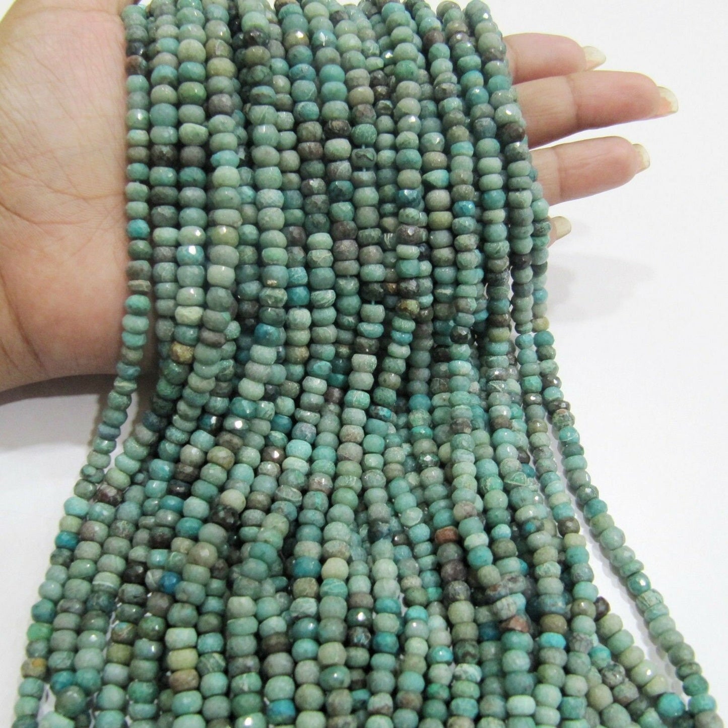 Natural Chrysocolla Rondelle faceted Gemstone Beads Size 5mm Sold per Strand of 13 Inches Long Green Color Stone Wholesale Prices