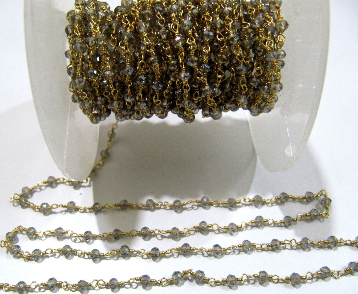 3 Ft-Mystic Labradorite Wire Wrapped Beaded Chain 3-4 mm Size Rondelle Faceted Hydro Quartz Beaded Rosary Chain Wholesale Price