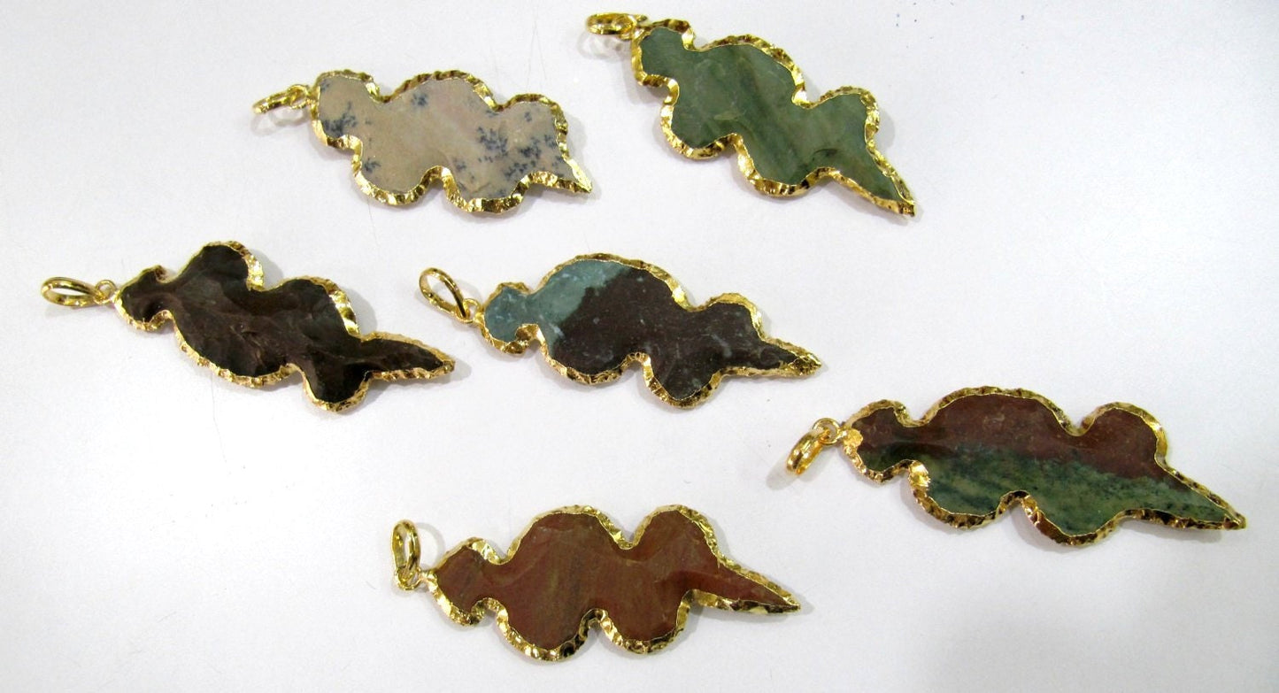 Natural Jasper Designer Snack Shape Gold Electroplated Edge Single Loop Arrowhead Connector Charms Pendant Size 2 to 2.5 Inches Approx Long