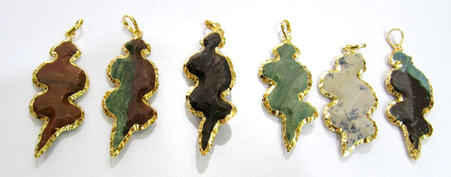Natural Jasper Designer Snack Shape Gold Electroplated Edge Single Loop Arrowhead Connector Charms Pendant Size 2 to 2.5 Inches Approx Long