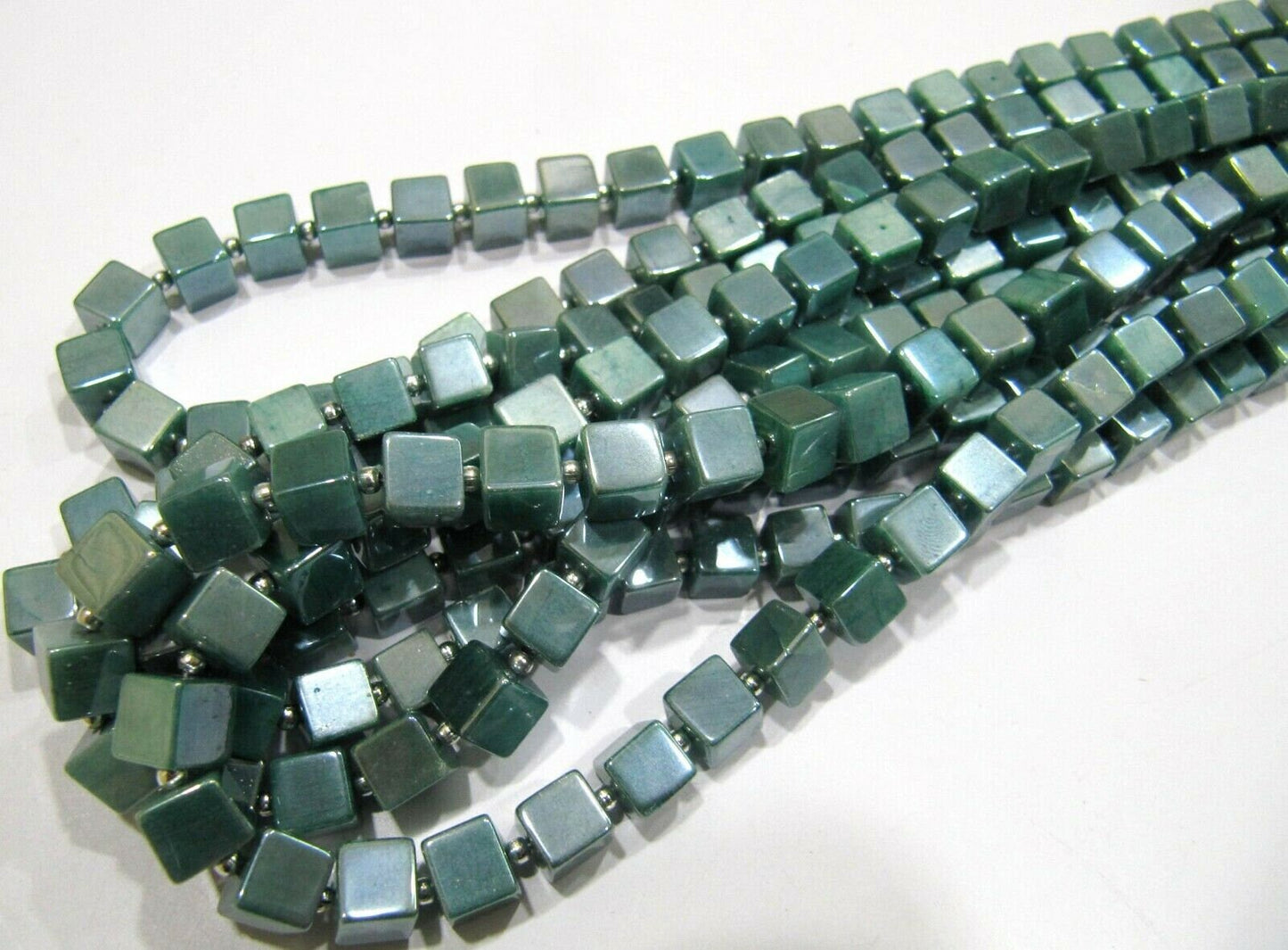 Natural Moonstone AB Mystic Coated 6-7mm Emerald Green Color Plain Smooth Cube Box Shape Jewelry Making Beads Strand 8 inches long