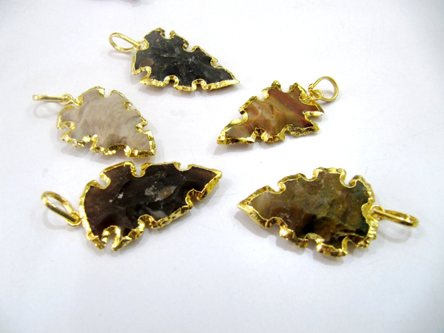 Natural Jasper Hunting Tool Design Gold Electroplated Edge Single Loop Arrowhead Connector Charms Pendant Size 1.5 to 2 Inches Long