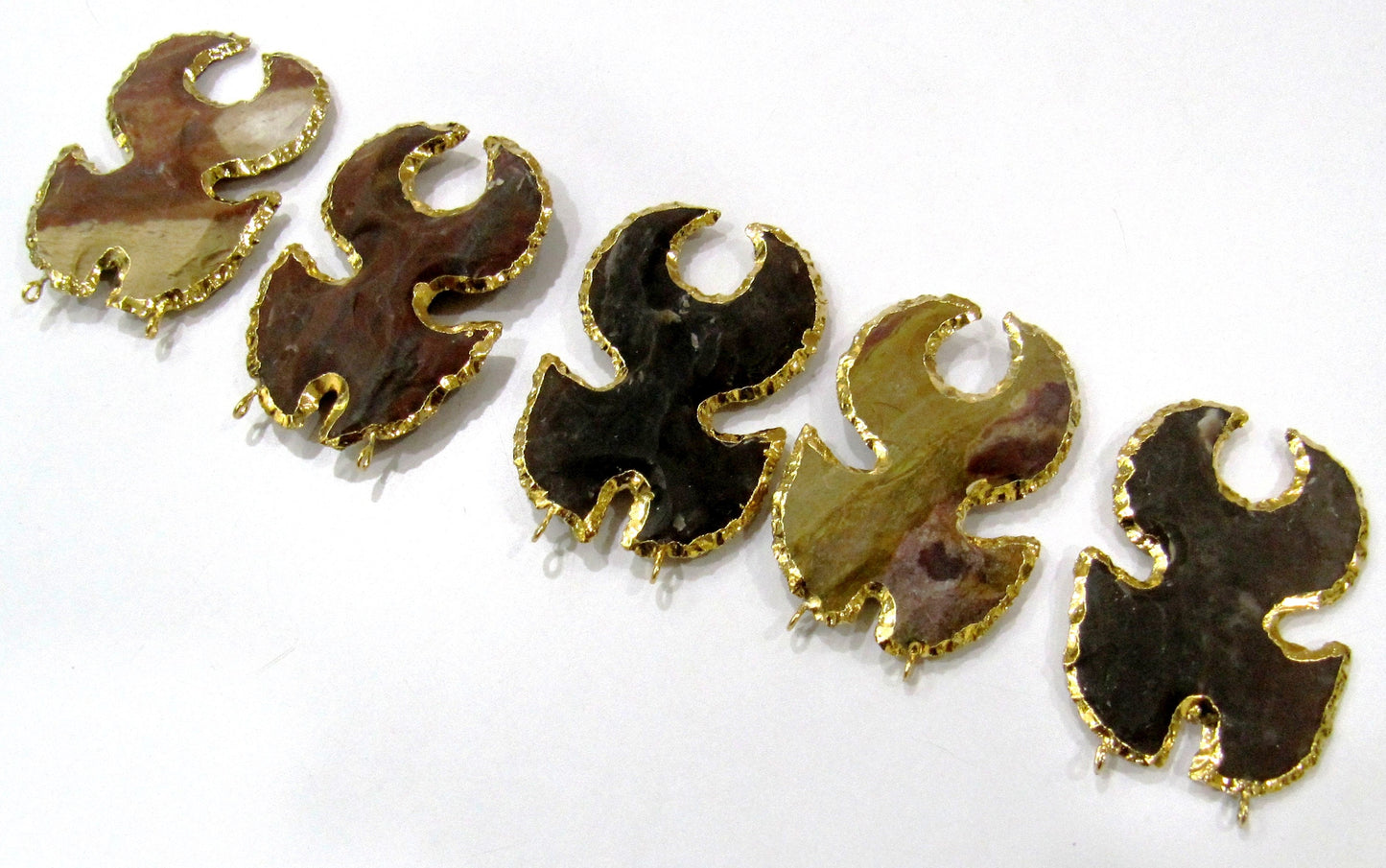 Natural Jasper Crab Shape Design Gold Electroplated Edge Double Loop Arrowhead Connector Charms Pendant Size approx.2 to 2.5 Long