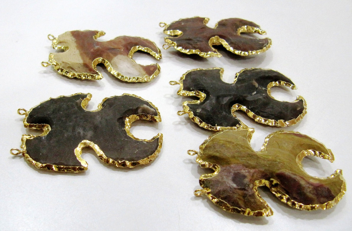 Natural Jasper Crab Shape Design Gold Electroplated Edge Double Loop Arrowhead Connector Charms Pendant Size approx.2 to 2.5 Long