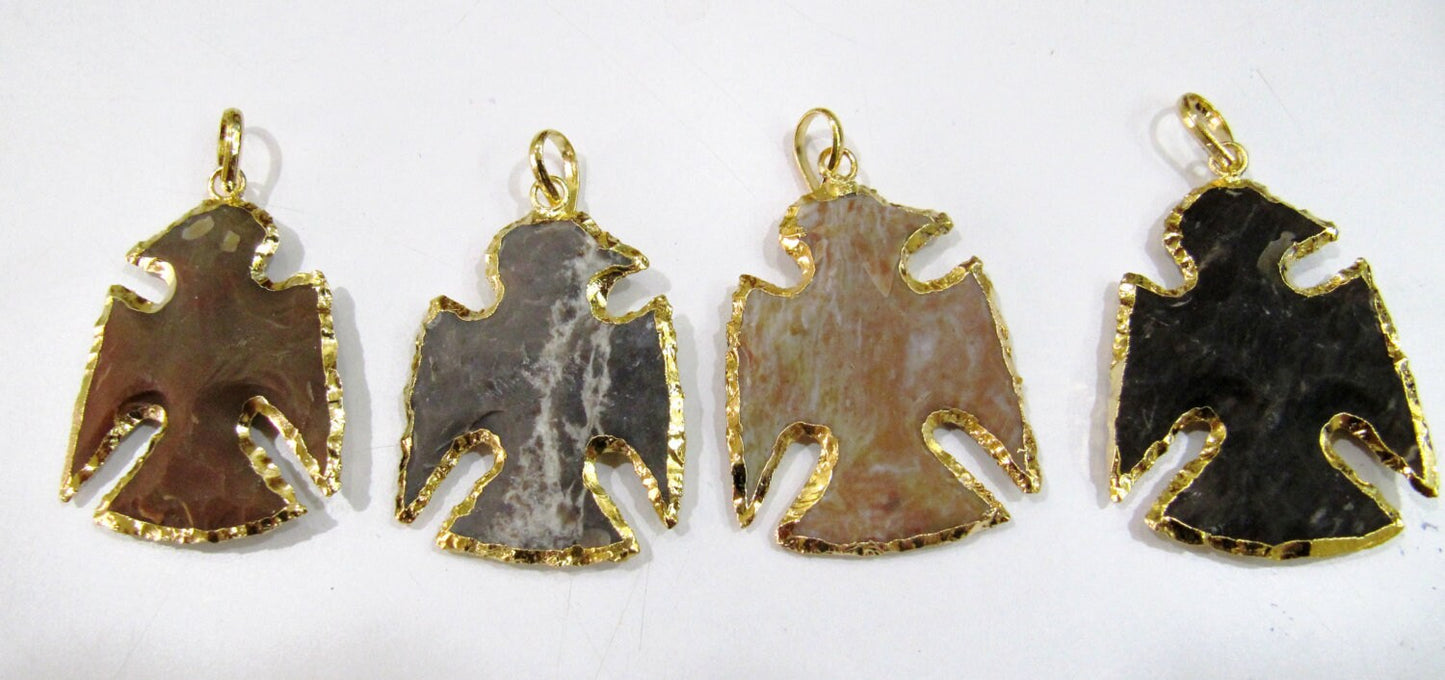 Natural Jasper Eagle Shape Gold Electroplated Double Loop Arrowhead Connector Charms Pendant Size approx.2 to 2.5 Long