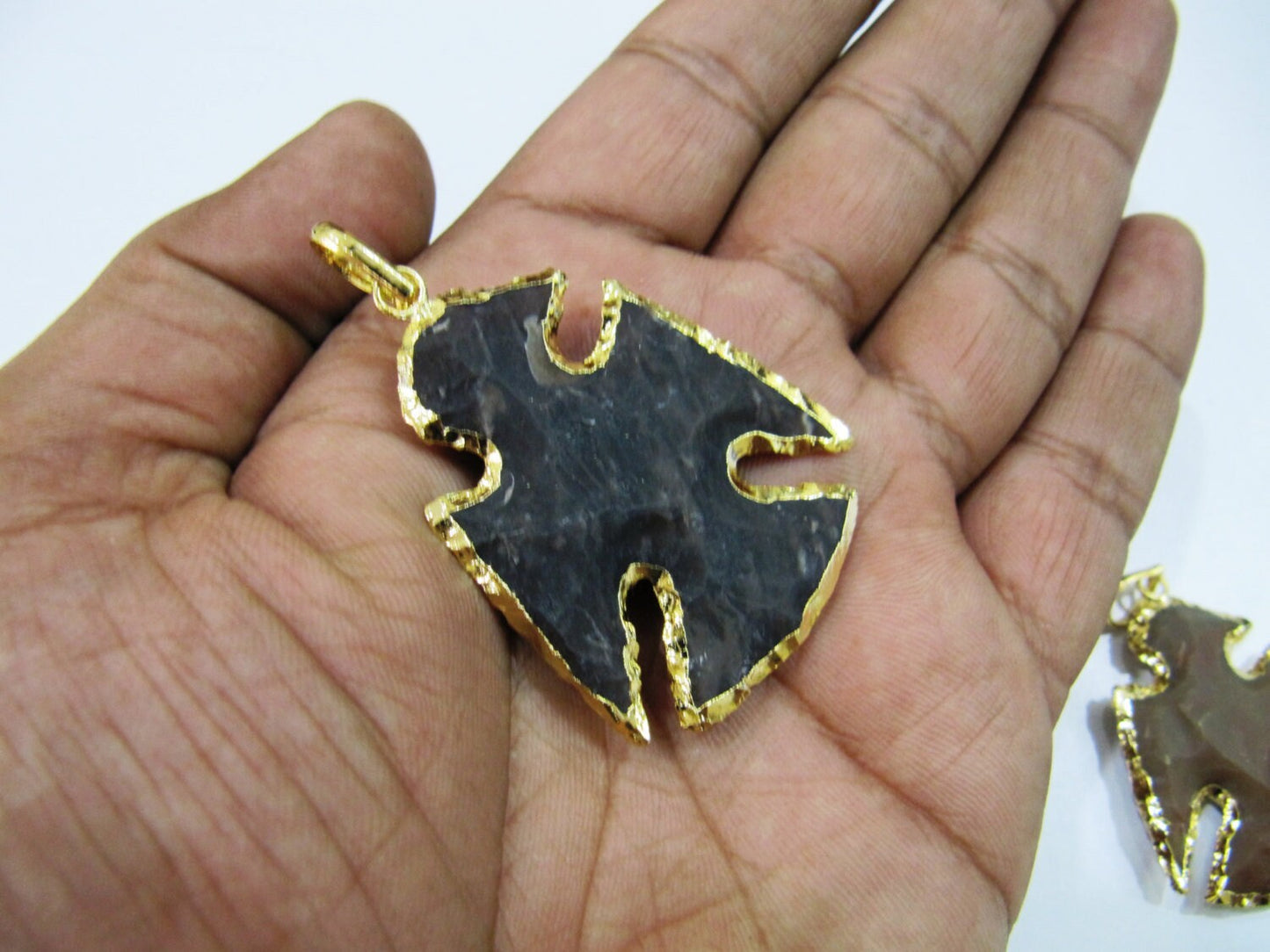 Natural Jasper Eagle Shape Gold Electroplated Double Loop Arrowhead Connector Charms Pendant Size approx.2 to 2.5 Long
