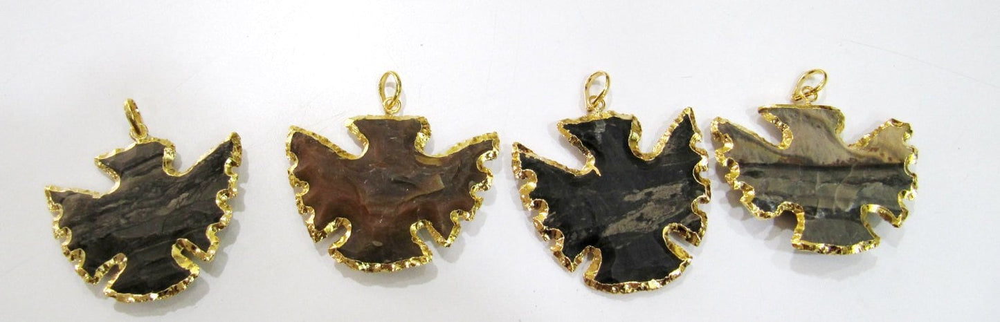 Natural Jasper Bird Shape Design Gold Electroplated Edge Double Loop Arrowhead Connector Charms Pendant Size approx.2 to 2.5 Long