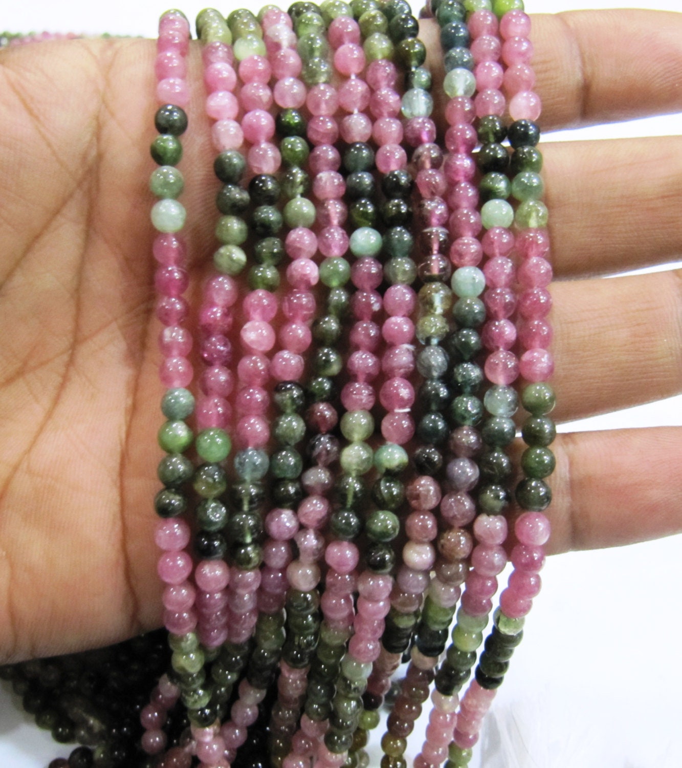 Multi Color Tourmaline Plain Smooth Ball Shape Round beads 3mm to 4mm Size Strand 13 inches long Water melon Tourmaline jewelry making Bead