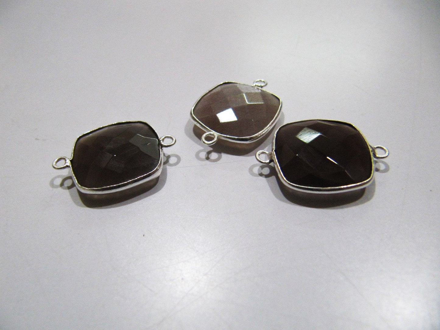 Natural Chocolate Moonstone Cushion Shape Briolette Connectors Double Loop Bezel Connectors 15 mm Size Gemstone Charms per piece