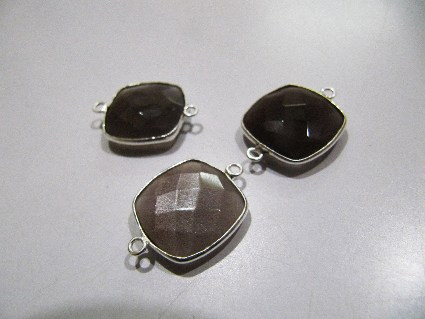 Natural Chocolate Moonstone Cushion Shape Briolette Connectors Double Loop Bezel Connectors 15 mm Size Gemstone Charms per piece