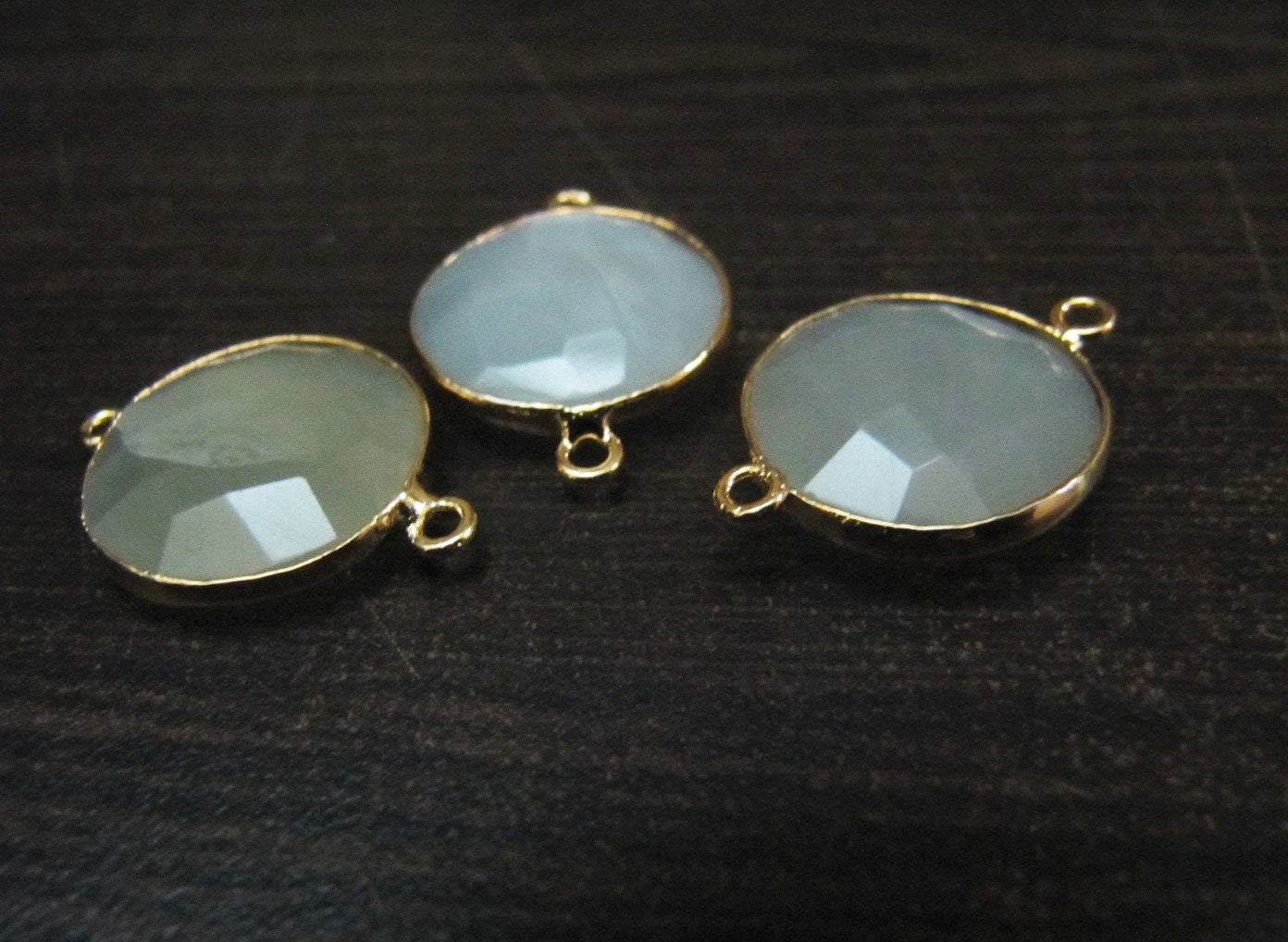 4Pc.- Natural White Moonstone Round Coin Shape Faceted Connectors Double Loop Bezel Connectors 15 mm Size Gemstone Connector Charms
