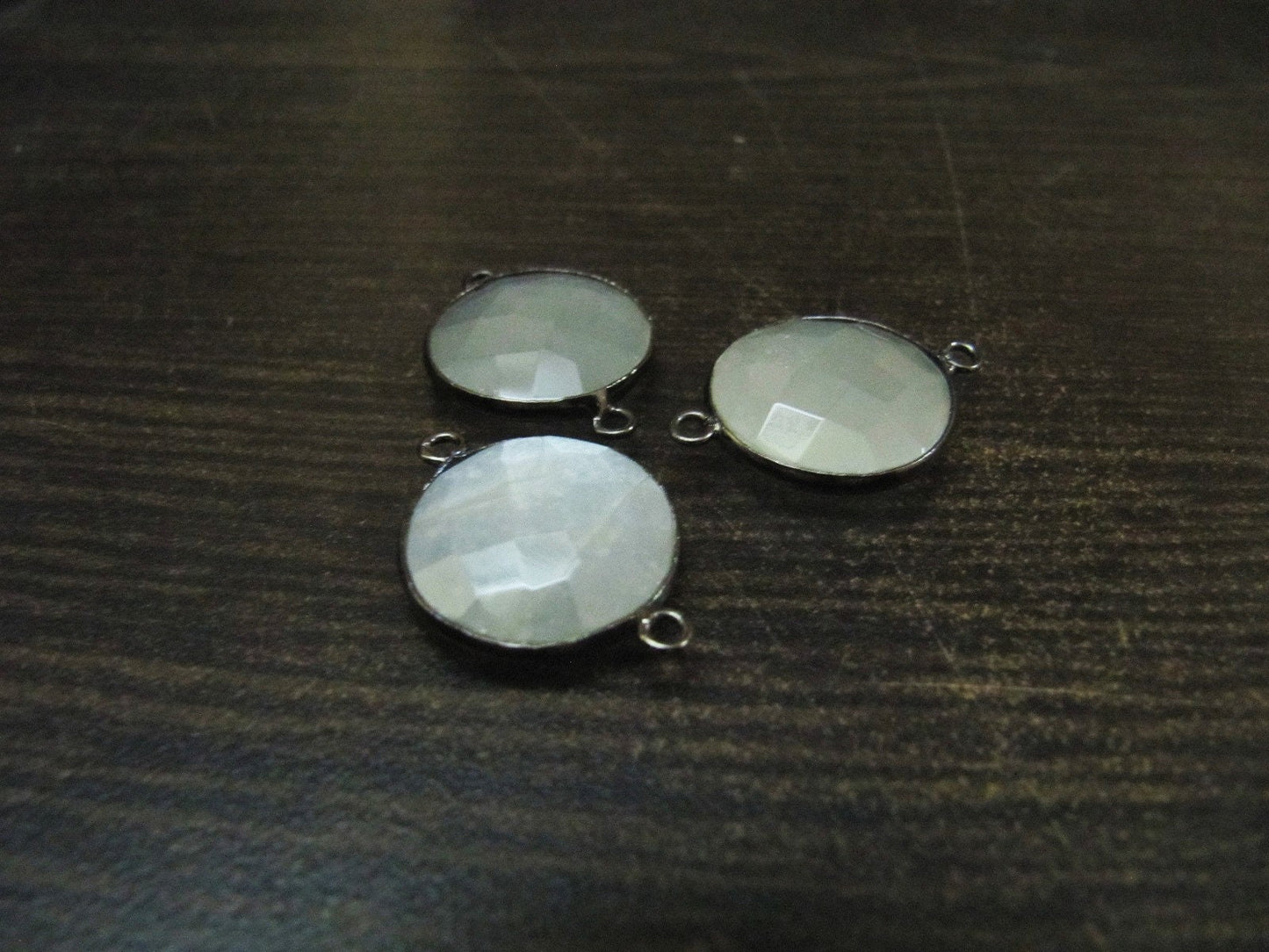 4Pc.- Natural White Moonstone Round Coin Shape Faceted Connectors Double Loop Bezel Connectors 15 mm Size Gemstone Connector Charms