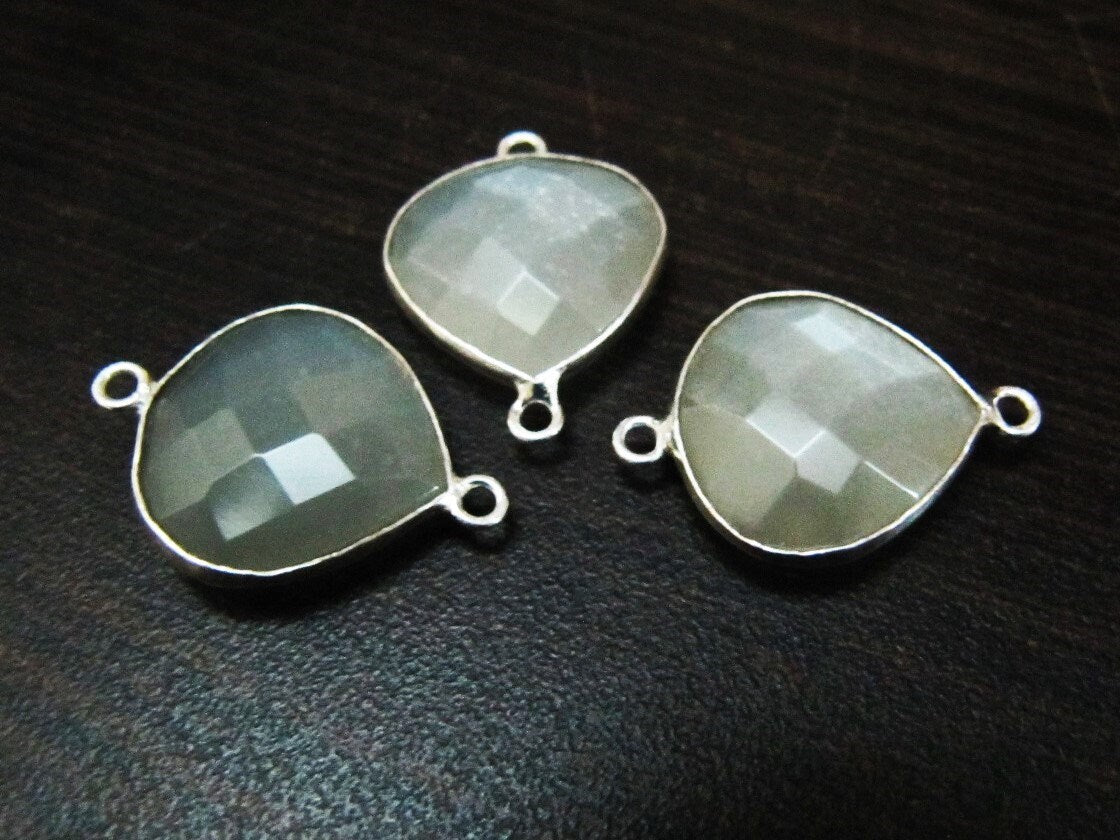 4Pc.- Natural White Moonstone Heart/Pear Shape Faceted Connectors Double Loop Bezel Connectors 15 mm Size Gemstone Connector Charms