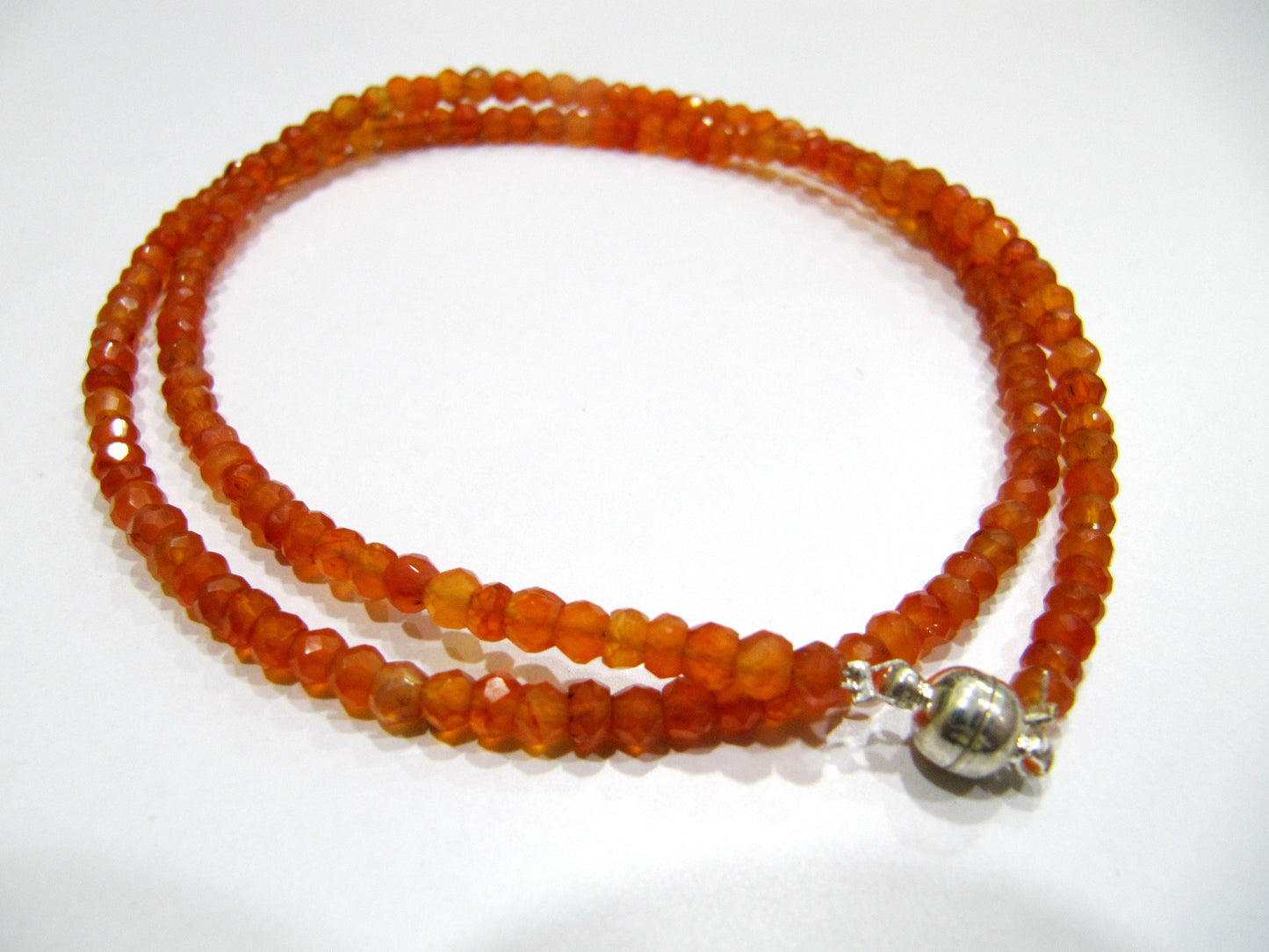 Natural Carnelian Rondelle Faceted 3-4mm Beaded Necklace With Magnetic Clasp Orange Gemstone Jewellery sold per pice
