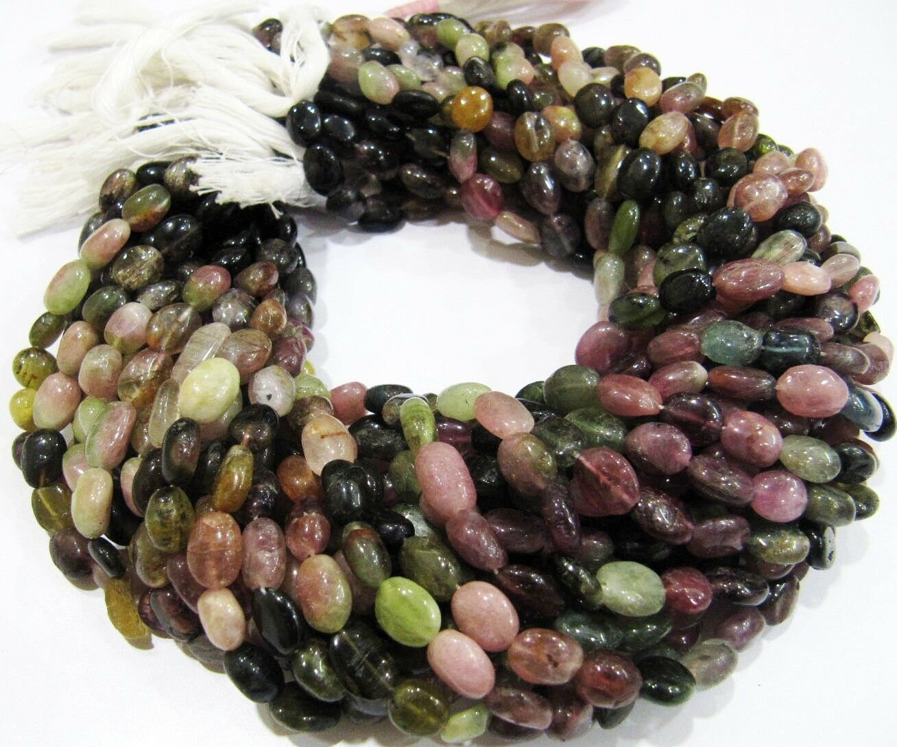 Natural Multi Tourmaline Oval Nugget Shape Smooth Plain 6-8 mm Beads Jewelry Making Beads Sold per Strand 13 Inches Watermelon Tourmaline