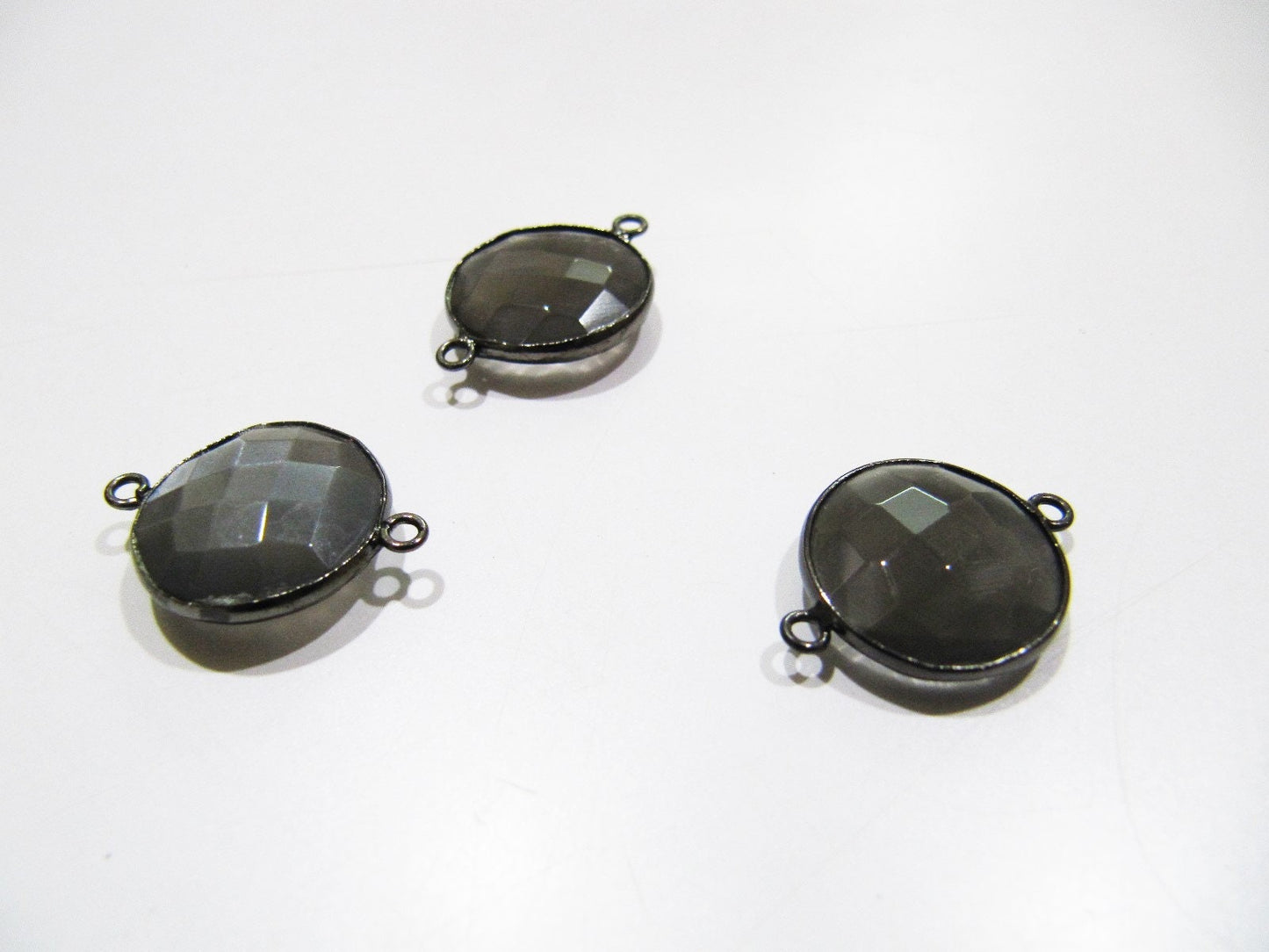 Natural Grey Moonstone Round Coin Shape Faceted Double Loop Bezel Connectors 15 mm Size Gemstone Connector Charms sold per piece