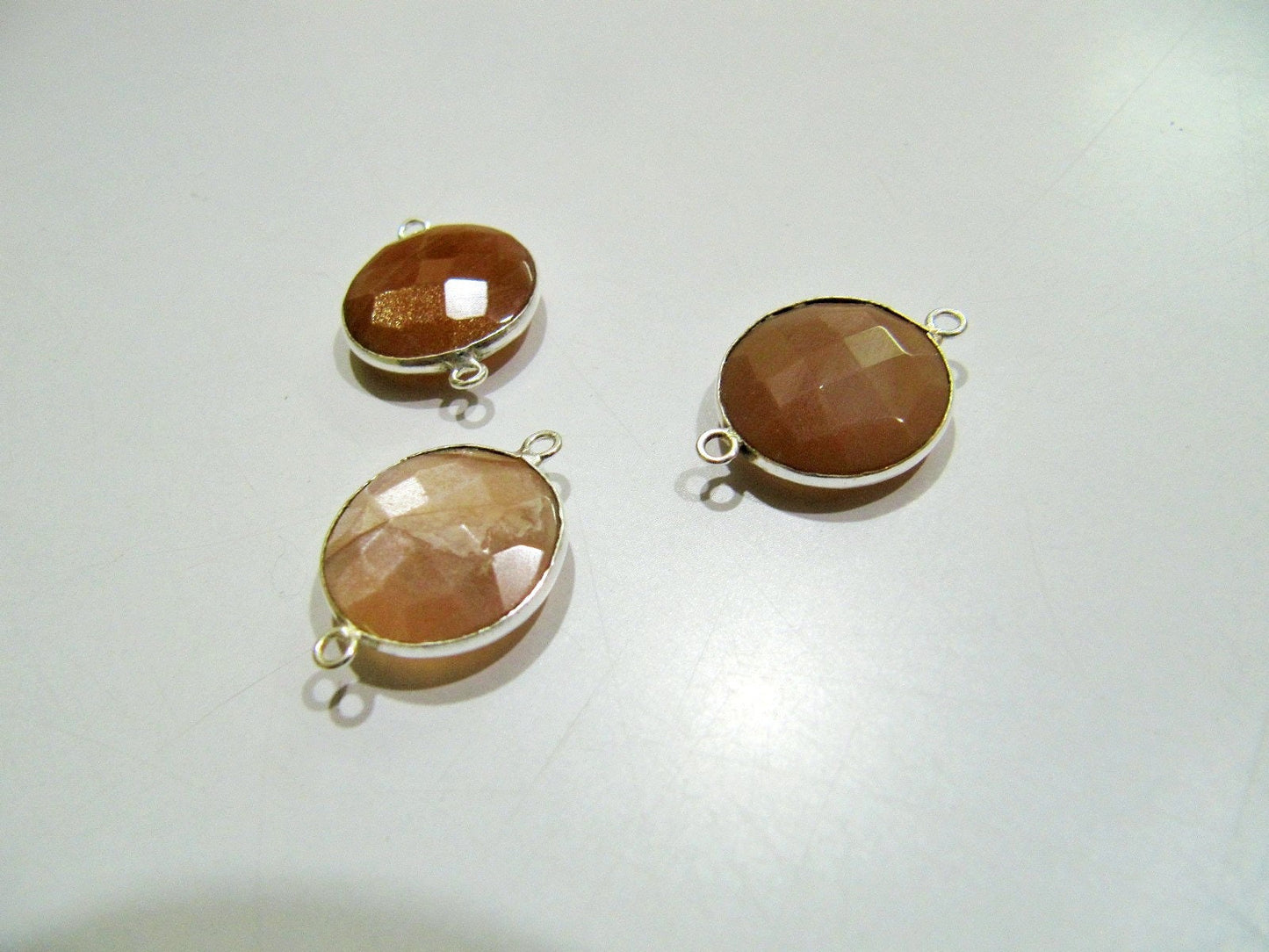 Natural Peach Moonstone Round Coin Shape Faceted Double Loop Bezel Connectors 15 mm Size Gemstone Connector Charms sold per piece