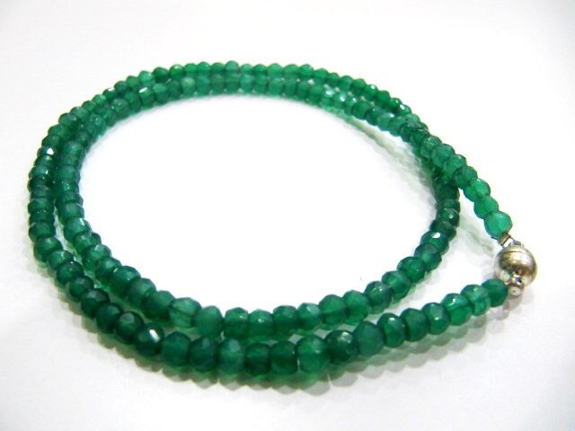 Natural Green Onyx Rondelle Faceted 4mm Green Color Beaded Necklace With Magnetic Clasp Top Quality Wholesale prices