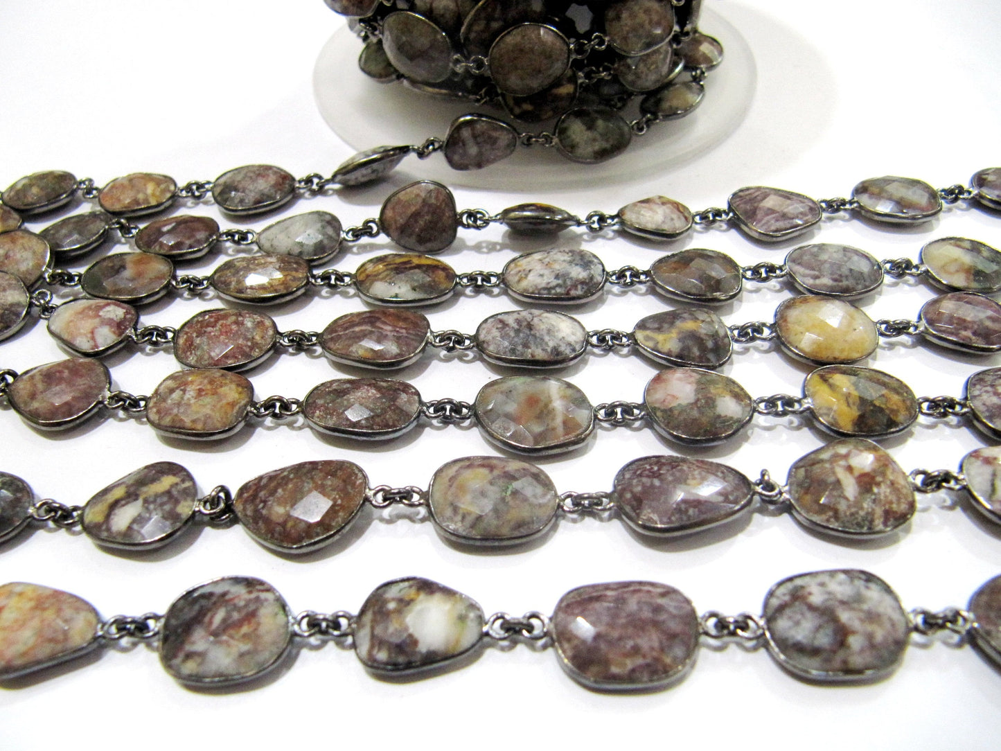 Natural Multi Agate Briolette faceted Size 10 to15mm Bezel Connector Chain Uneven Free Shape Sold Per Foot Wholesale Prices