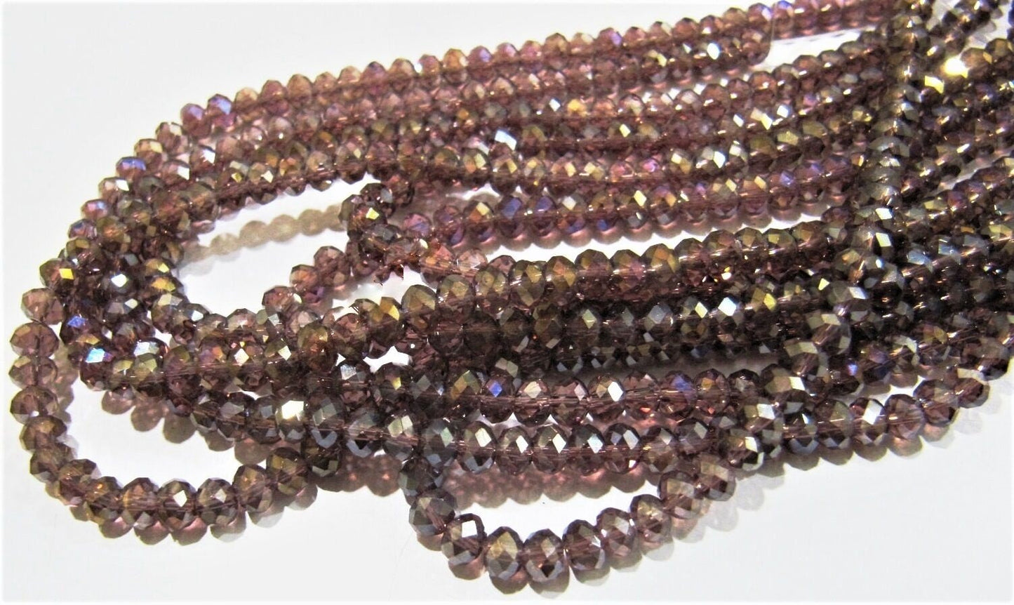 Rhodolite Garnet Color Hydro Quartz 4mm Beads Mystic AB Coated Rondelle Faceted Beads Jewelry Beads Wholesale sold per strand of 150 beads