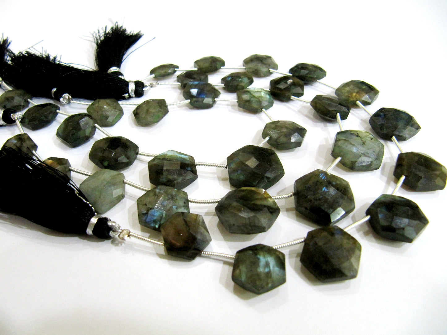 Natural Labradorite Hexagon Shape Faceted Briolette 12 to 15mm Beads Strands 8 inch Long Black Rainbow Jewelry Making Gemstone