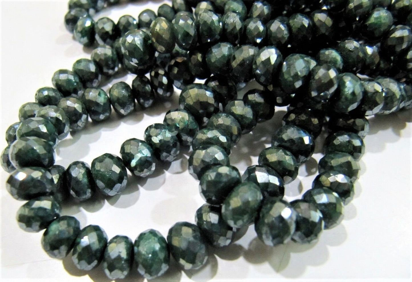 Natural Emerald Rondelle Faceted Beads Silverite beads Far Size 6 to 8 mm Strand 8 inches Precious Gemstone Beads Wholesale Prices