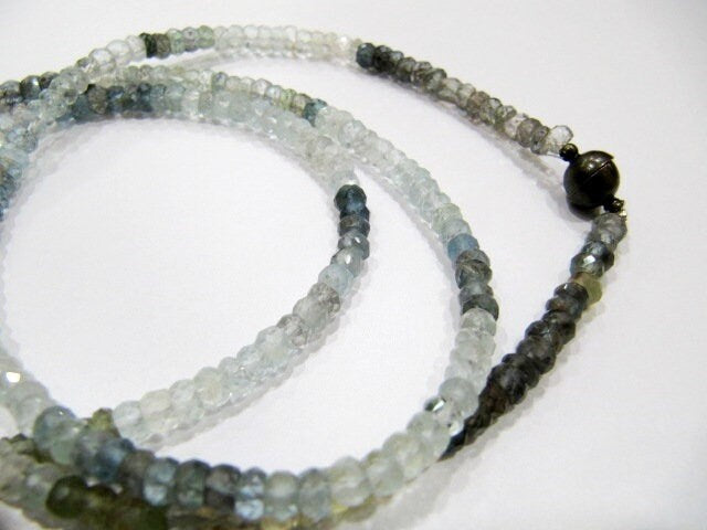 Natural Moss Aquamarine Rondelle Faceted 4-5mm Beaded Necklace With Magnetic Clasp Top Quality Wholesale prices 26 inch long