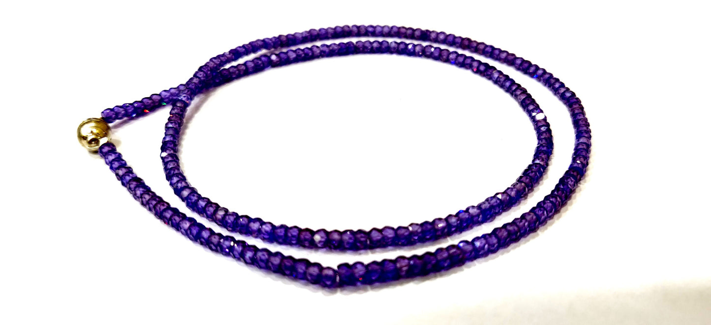 Amethyst Cubic Zirconia Rondelle Faceted 3mm Purple Color Beaded Necklace Magnetic Clasp Top Quality Wholesale prices