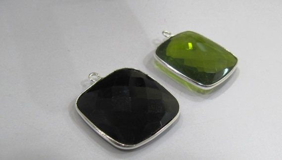 Gemstone bezel Hydro Quartz Cushion Shape 22 to 24mm Briolette Connectors Single Loop Charms sold per piece