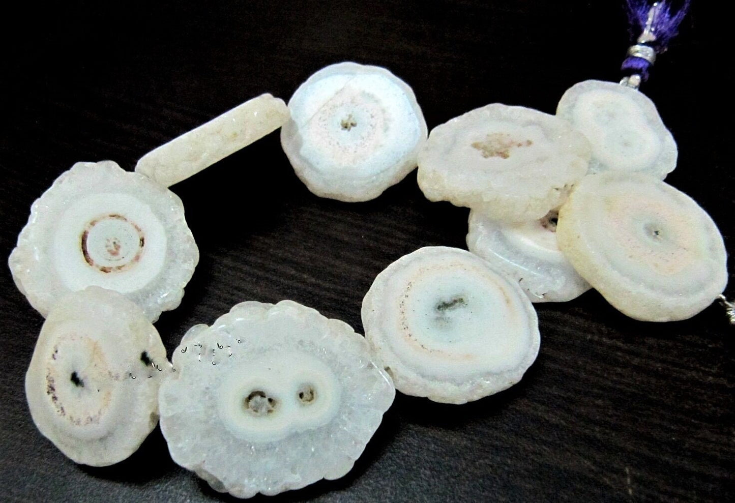 Natural White Solar Quartz Druzy Stalactite Slice Beads approx 20 to 30mm Size Mossy Stone Drusy strand Length 7-8 inch long Wholesale Price