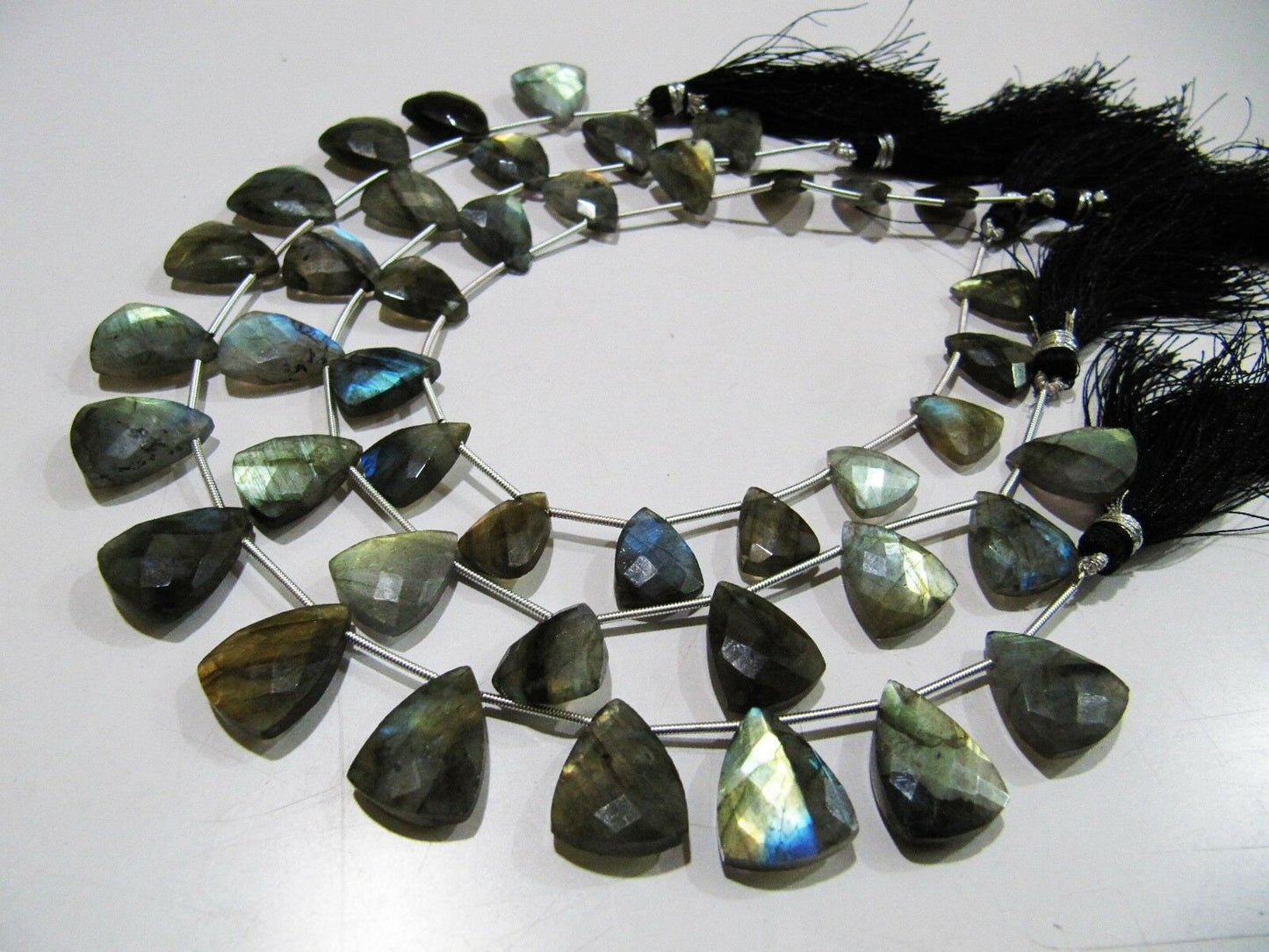 Natural Labradorite Blue Flashy Trillion Shape Briolette Faceted Beads Size 16-18 mm Strand 9 Inches Long Jewelry Making Beads