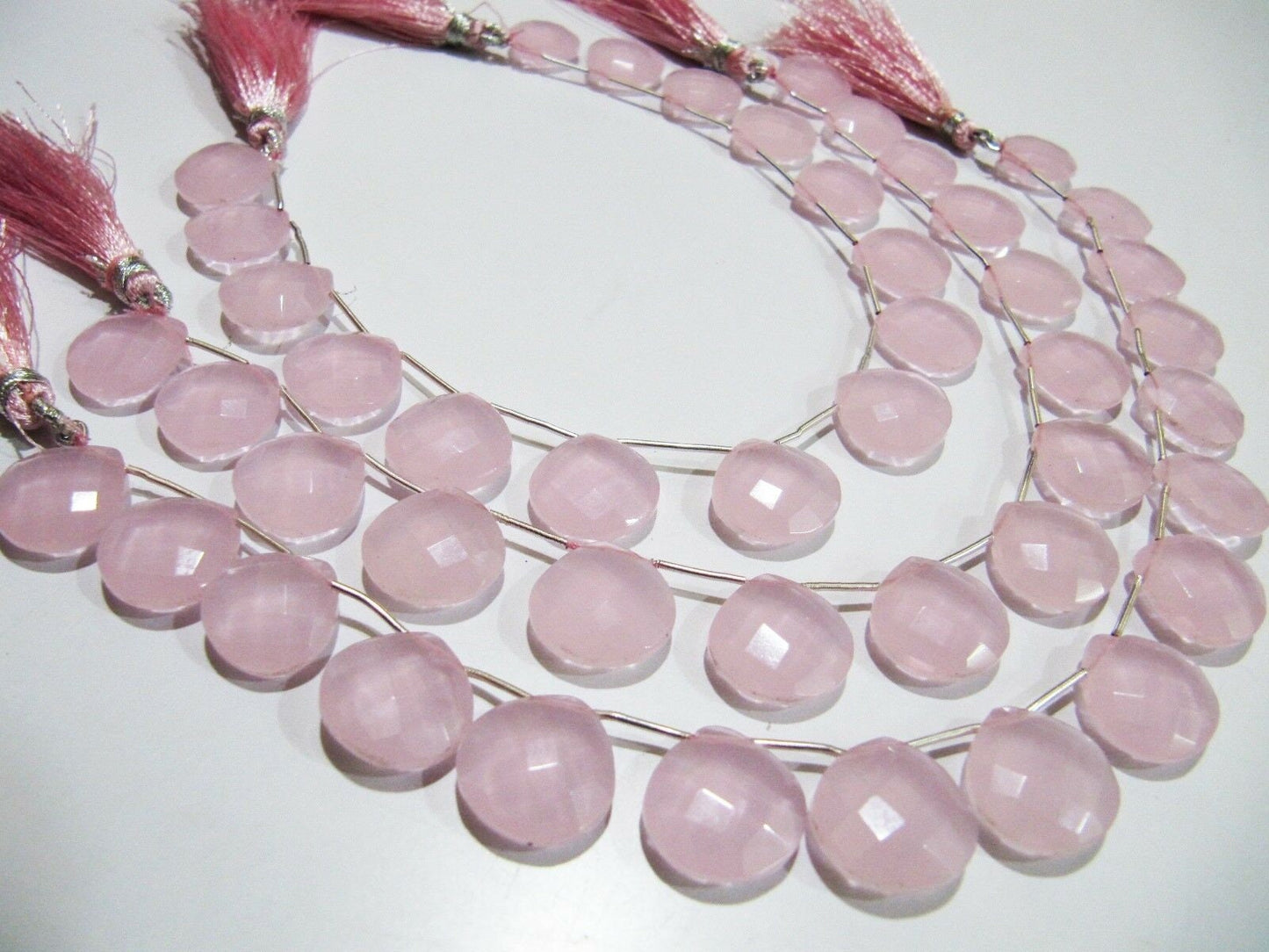 Pink Chalcedony Heart Shape Briolette Faceted 14-15mm Size Beads Strand 9 inches long Pink Color Gemstones Beads Wholesale Prices