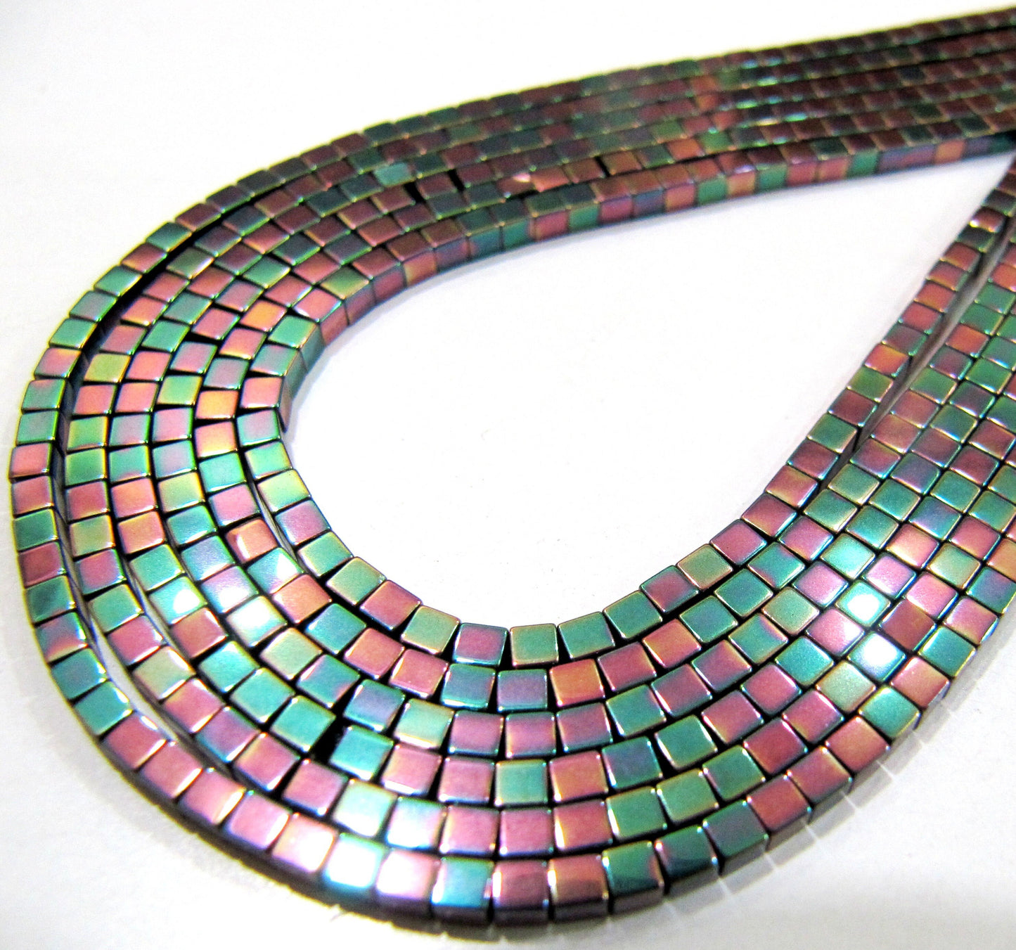 Natural Pink Mystic Color Tiny Hematite Cube Beads Box Shape Copper Color Hematite Beads 2mm Size Strand 15-16 inches long Wholesale Prices