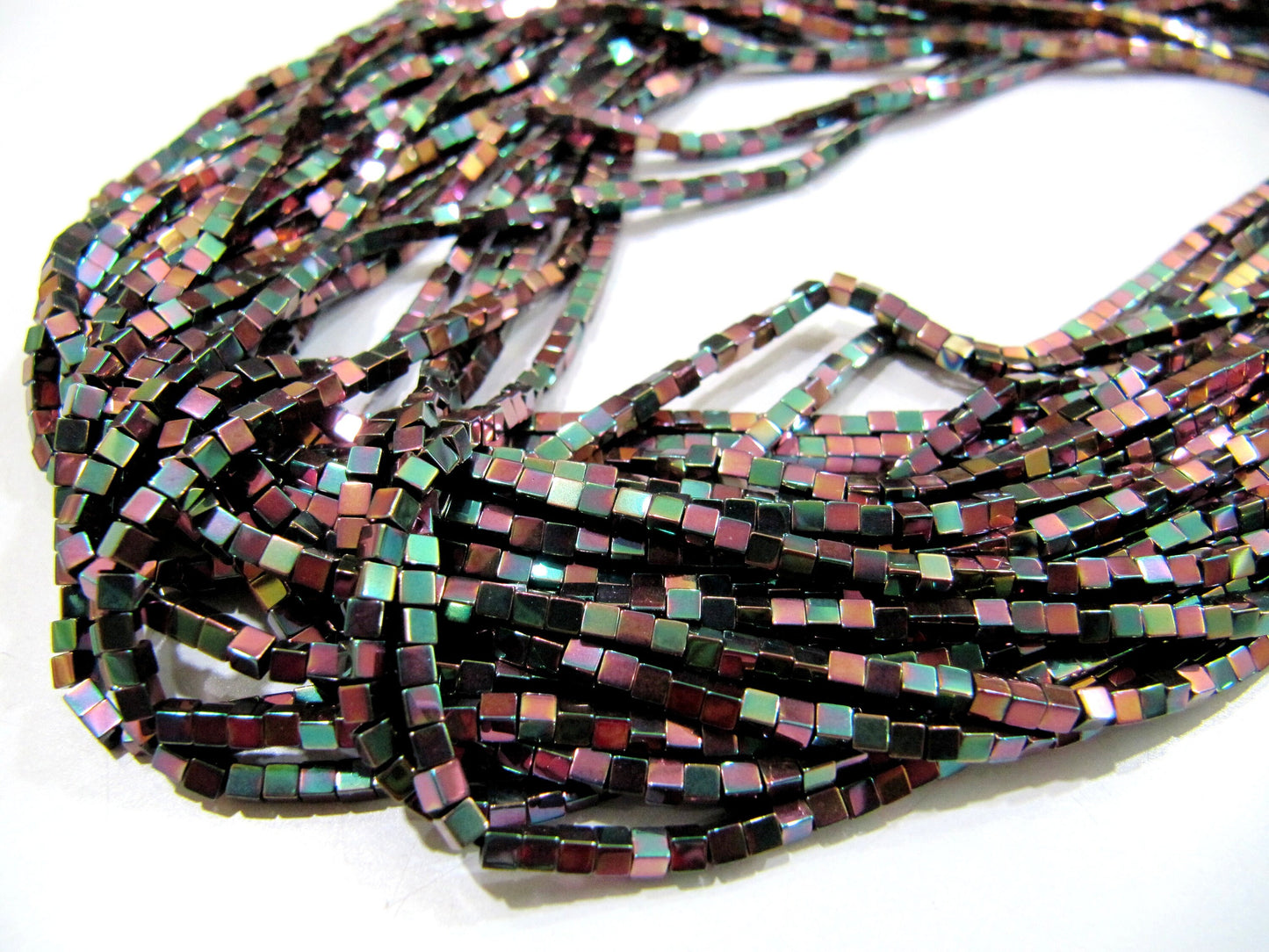 Natural Pink Mystic Color Tiny Hematite Cube Beads Box Shape Copper Color Hematite Beads 2mm Size Strand 15-16 inches long Wholesale Prices