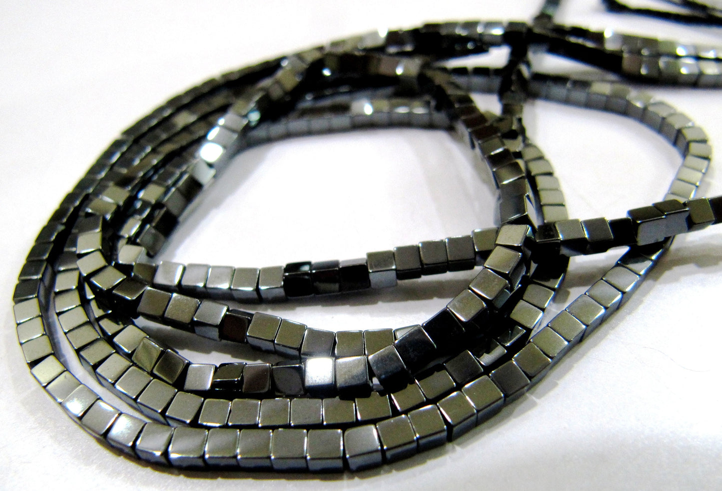 Natural Black Hematite Cube Beads 2mm Strand 15-16 inch long Box Shape Semi Precious Gemstone Beads Wholesale Prices