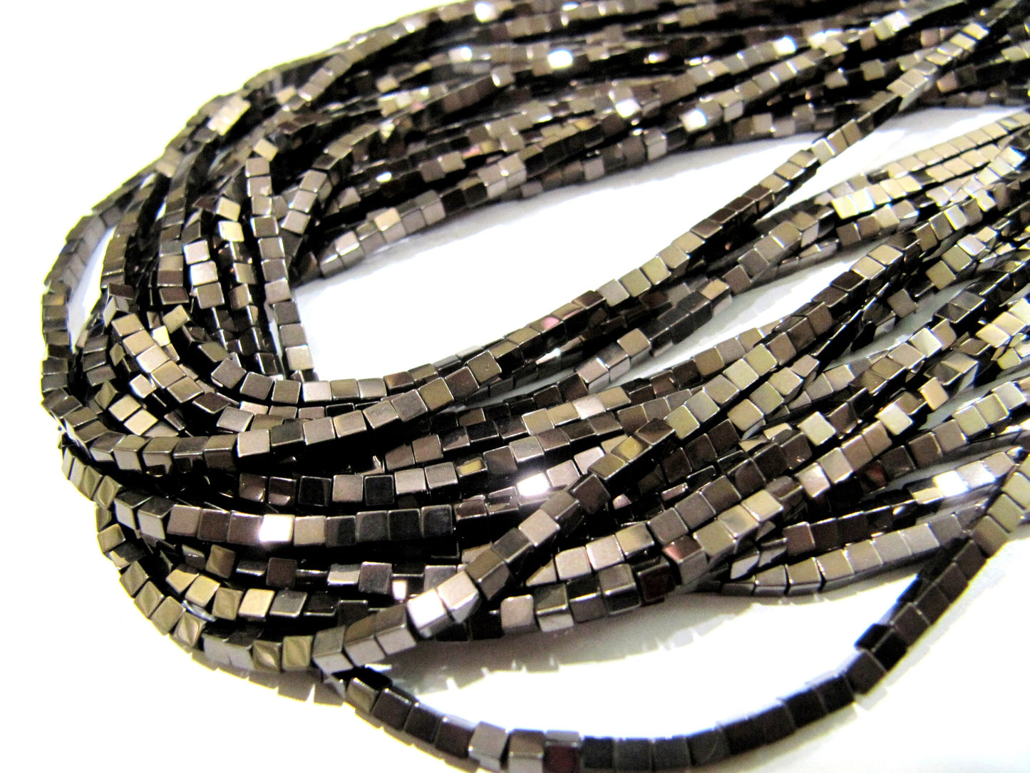 Natural Brown Hematite Cube Beads 2mm Size Strand 15-16 inch long Box Shape Semi Precious Gemstone Beads Wholesale Prices