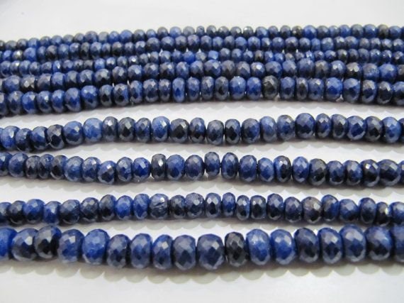 Natural Blue Sapphire Corundum Rondelle Faceted Beads 6mm Untreated Genuine Sapphire Sold per strand 13 inches long Top Quality