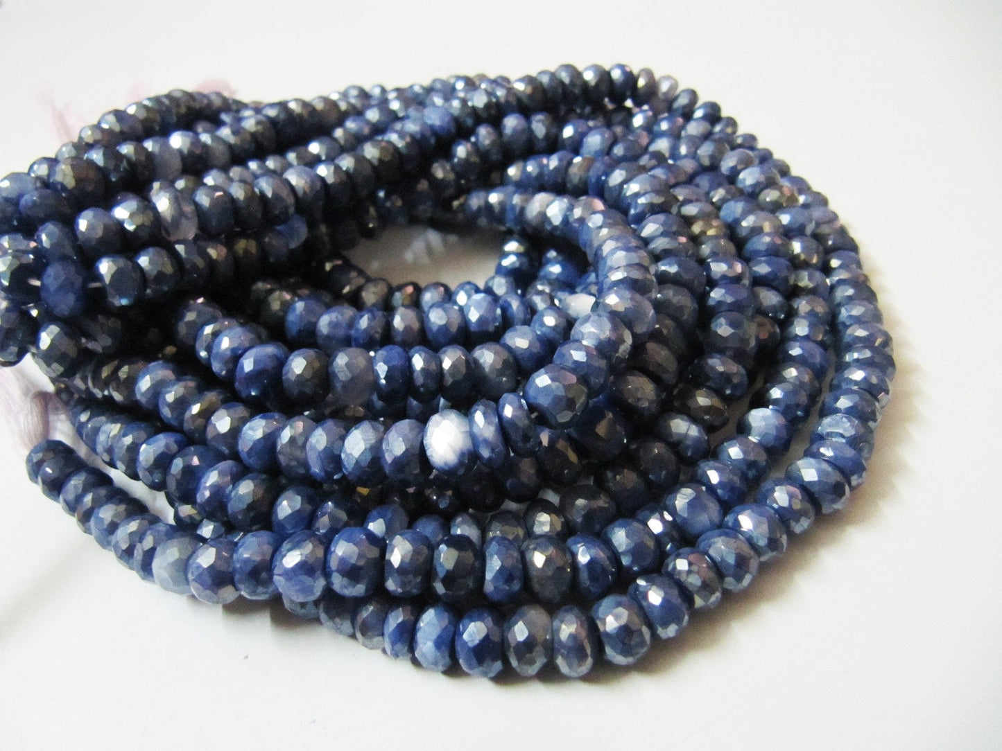 Natural Moonstone Mystic Coated Beads 8-9 mm Rondelle Faceted Blue Sapphire Color Gemstone Beads Strand 7 inches Long