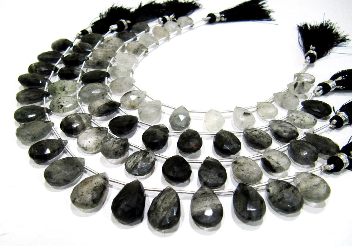 Natural Genuine Black Rutilated Quartz Pear Shape Beads 10x13 to 11x16mm Briolette Beads Strand 8 Inches Long Black Rutile Beads