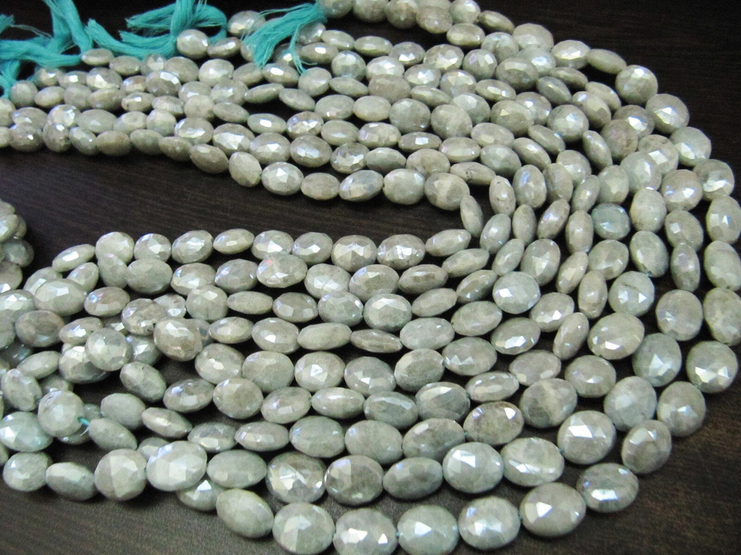 Natural Aquamarine AB Mystic Coated Oval Shape Faceted 11-12mm Beads Silver Coated Beads Strand 14 inches Long