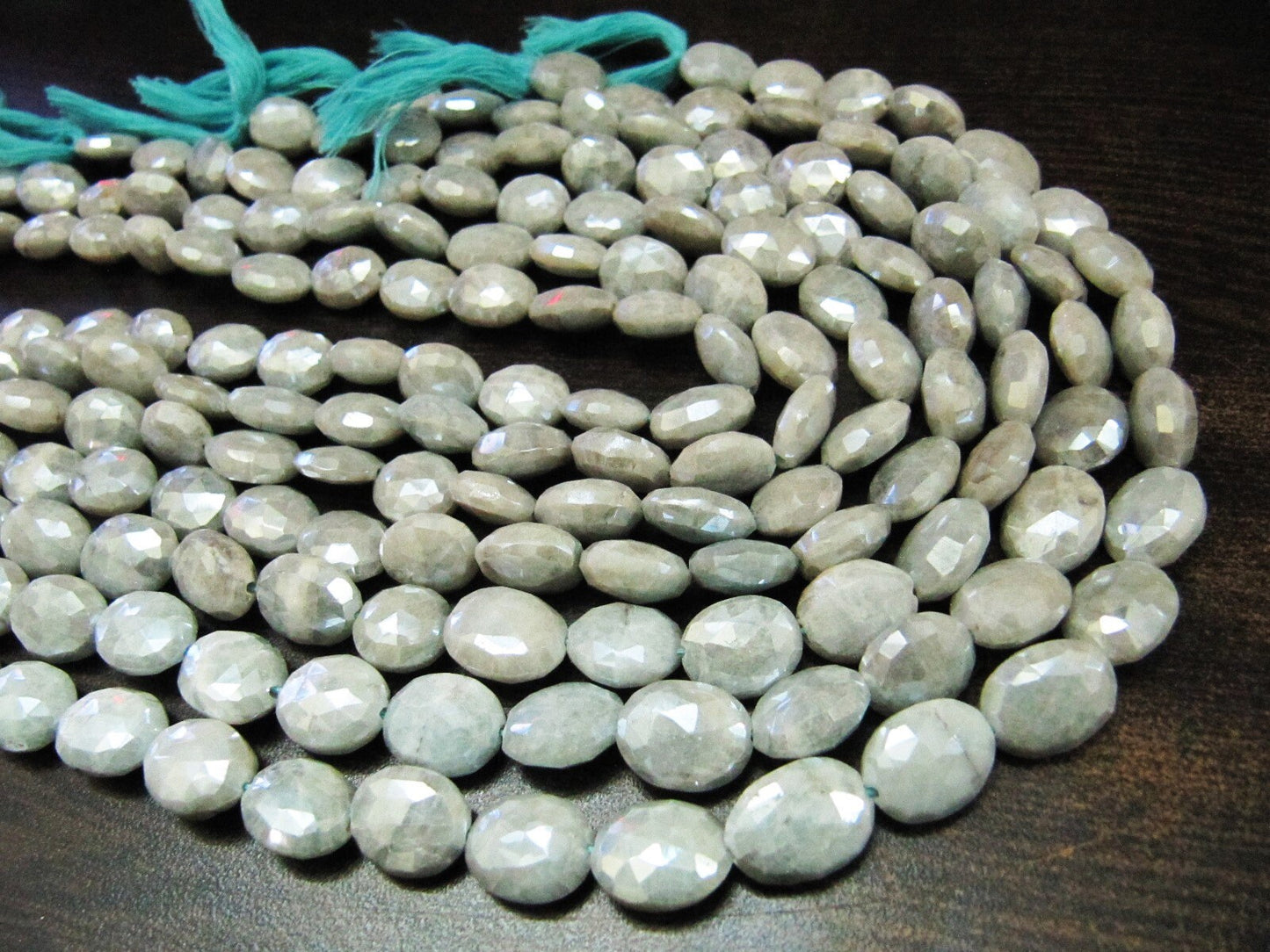 Natural Aquamarine AB Mystic Coated Oval Shape Faceted 11-12mm Beads Silver Coated Beads Strand 14 inches Long