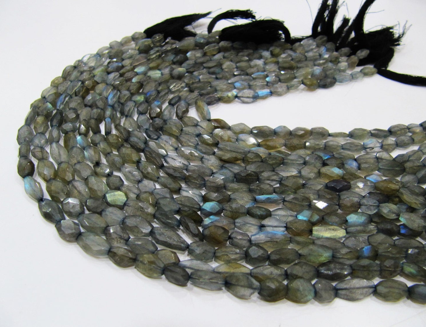Natural Blue Flashy Labradorite Oval Faceted Beads 6x8mm to 7x10mm Genuine Black Rainbow Mani Shape Beads Strand 13 inches Long