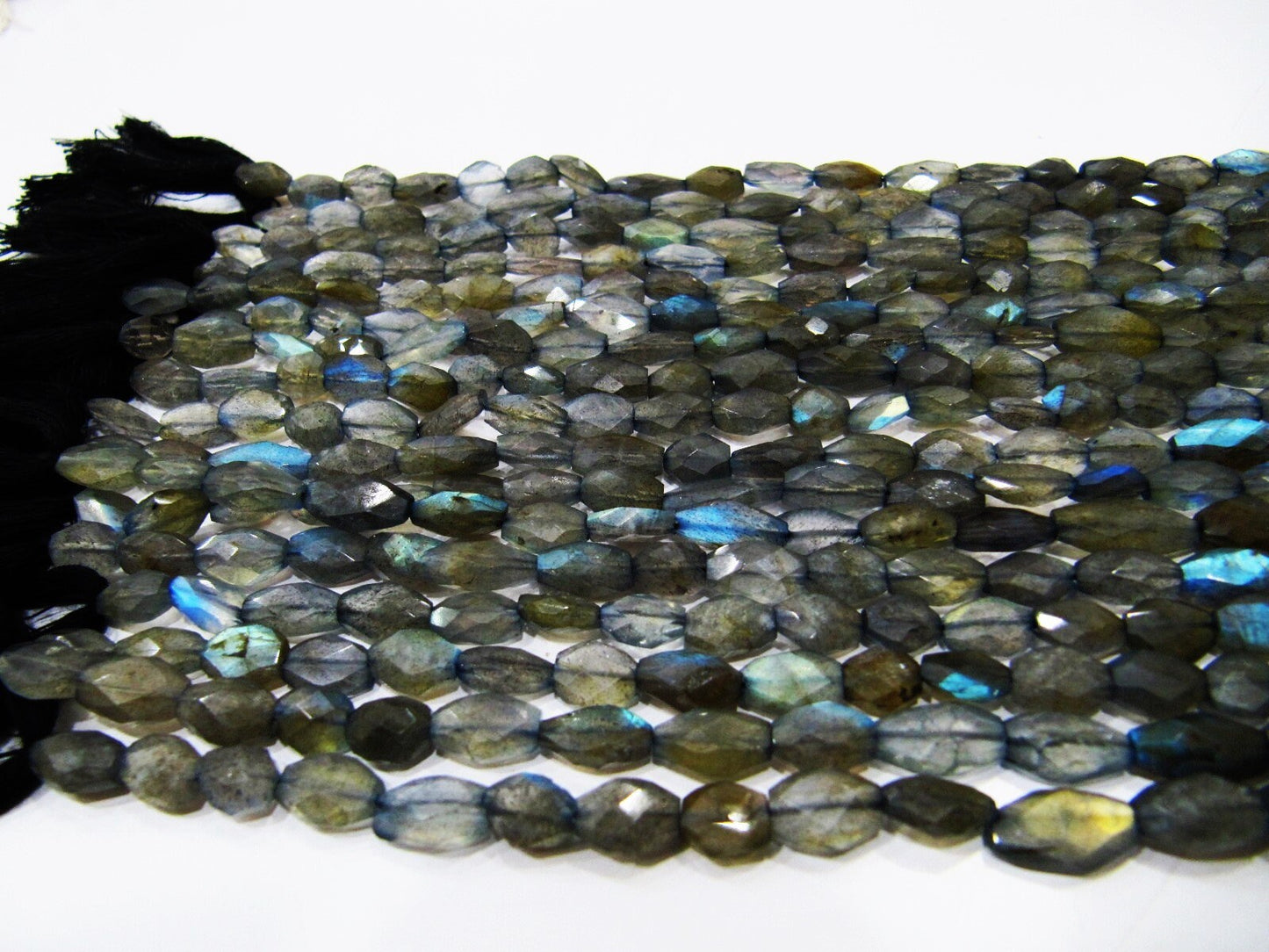 Natural Blue Flashy Labradorite Oval Faceted Beads 6x8mm to 7x10mm Genuine Black Rainbow Mani Shape Beads Strand 13 inches Long