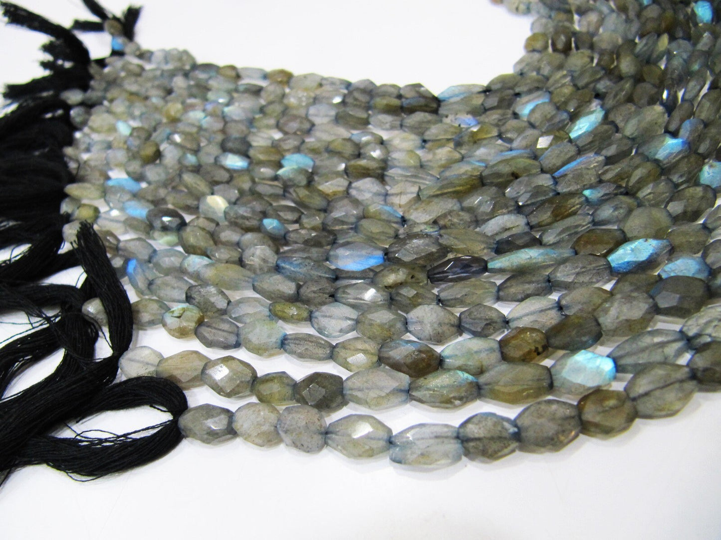 Natural Blue Flashy Labradorite Oval Faceted Beads 6x8mm to 7x10mm Genuine Black Rainbow Mani Shape Beads Strand 13 inches Long