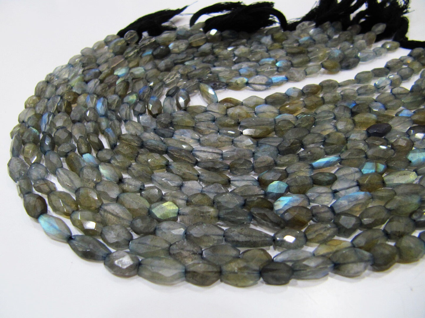 Natural Blue Flashy Labradorite Oval Faceted Beads 6x8mm to 7x10mm Genuine Black Rainbow Mani Shape Beads Strand 13 inches Long