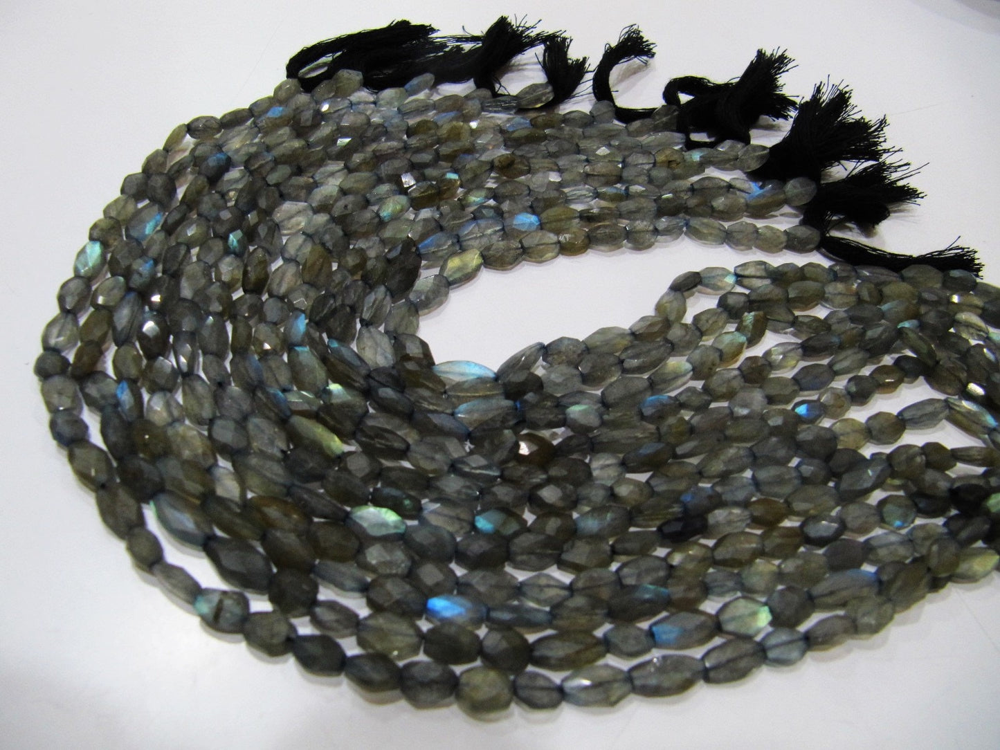 Natural Blue Flashy Labradorite Oval Faceted Beads 6x8mm to 7x10mm Genuine Black Rainbow Mani Shape Beads Strand 13 inches Long